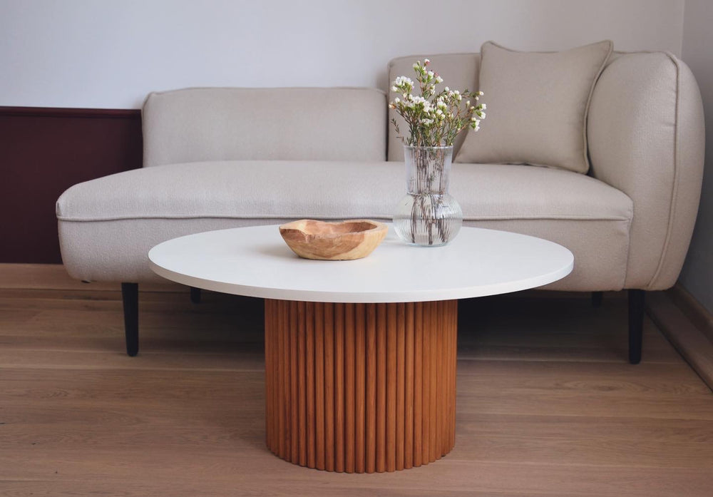 low two-colored round fluted coffee table  Ø 70 cm