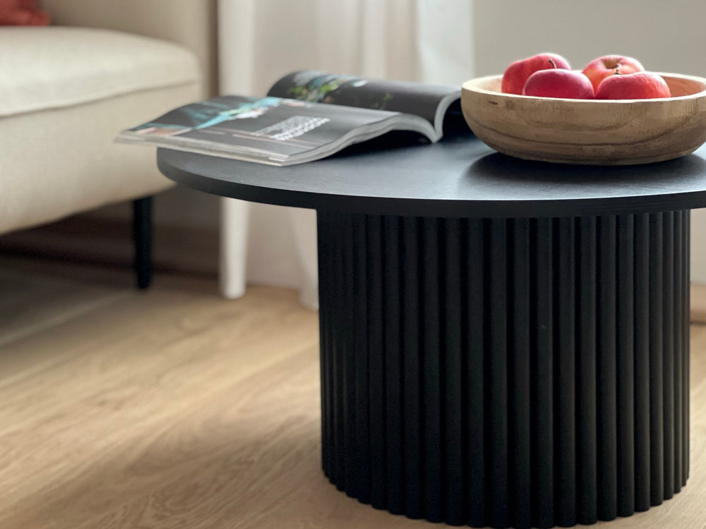 low black round fluted coffee table  Ø 70 cm