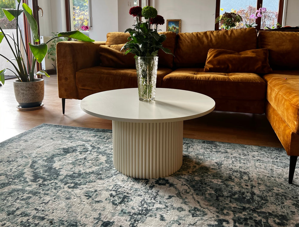 low beige round fluted coffee table  Ø 70 cm