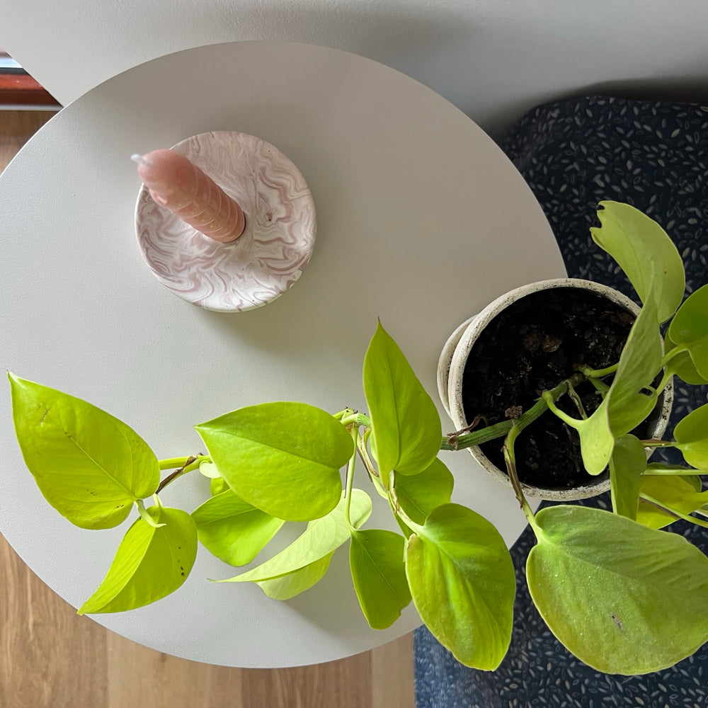 
                  
                    round and fluted bedside table in beige, cafe latte color
                  
                