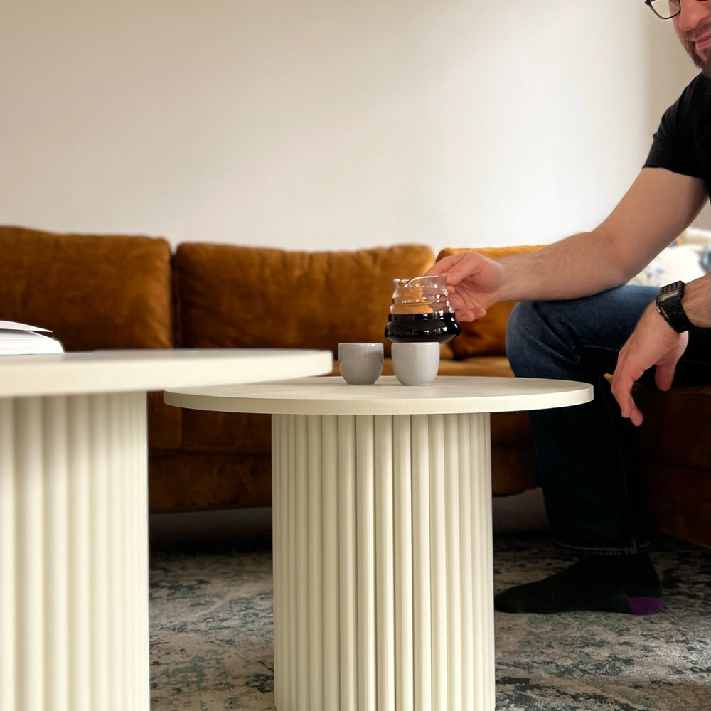 
                  
                    set of two round fluted coffee tables in light beige Ø 70 & Ø 53 cm
                  
                