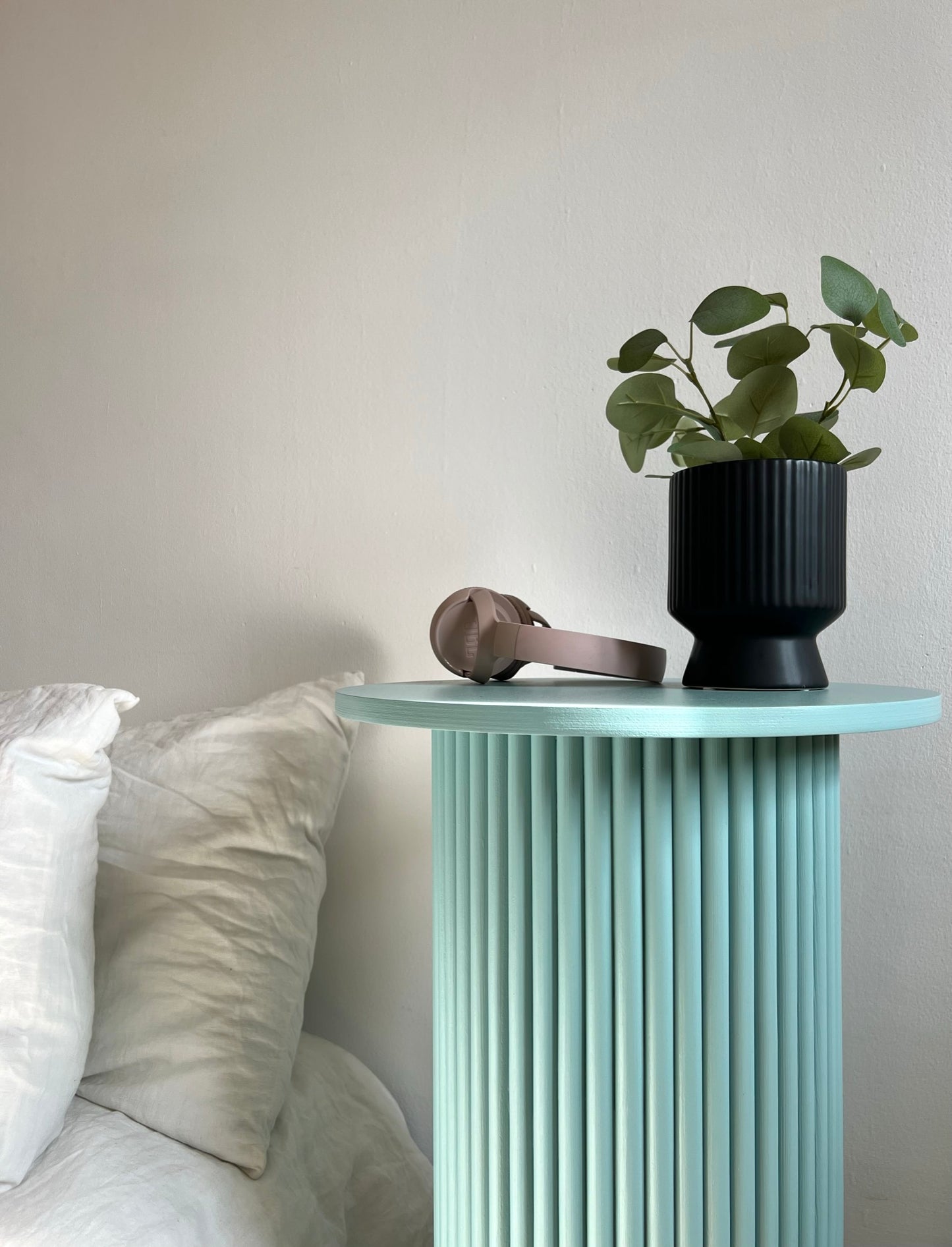 
                  
                    round and fluted bedside table in eggshell blue
                  
                