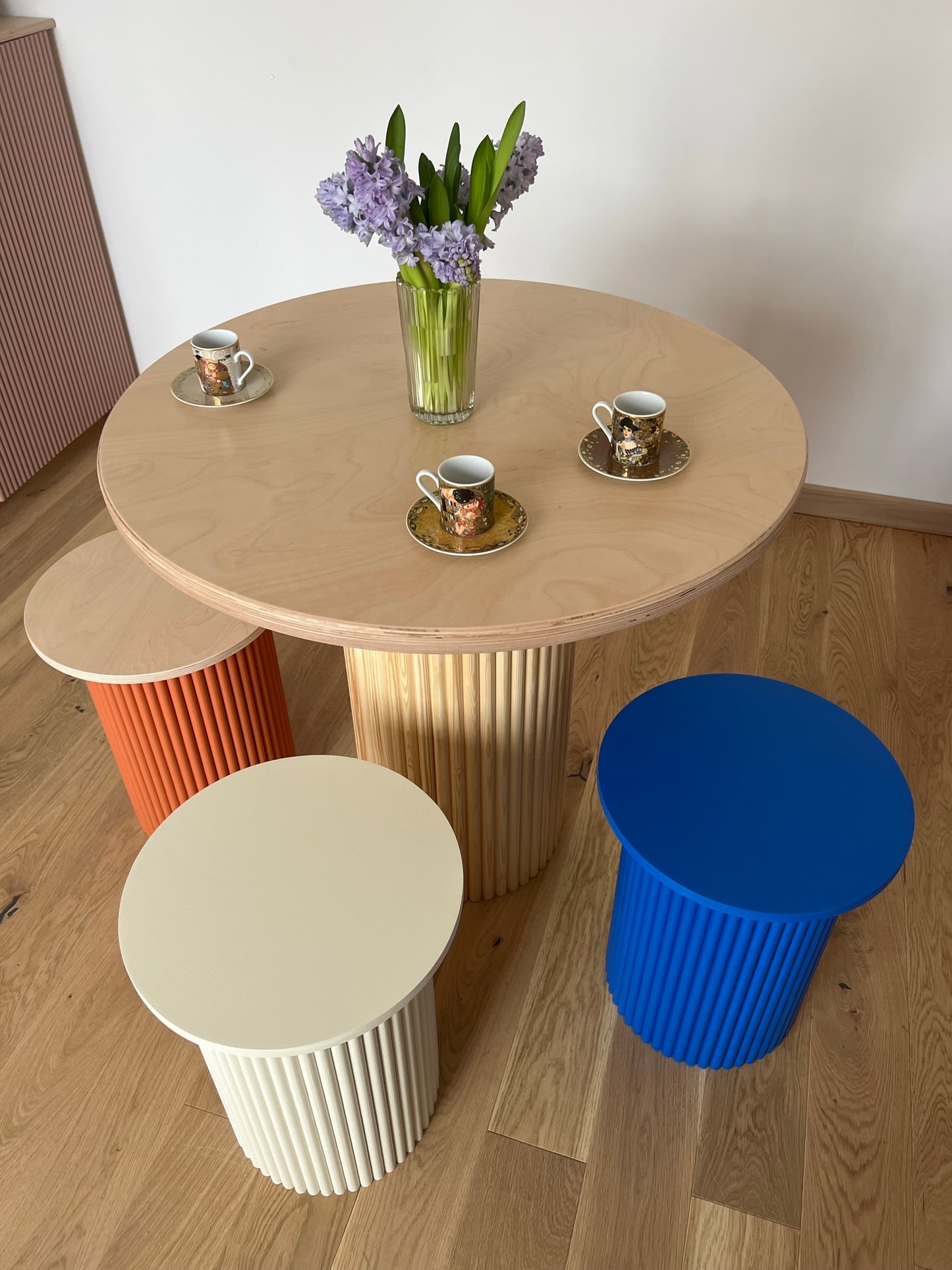 
                  
                    small round and fluted bedside table in klein blue
                  
                