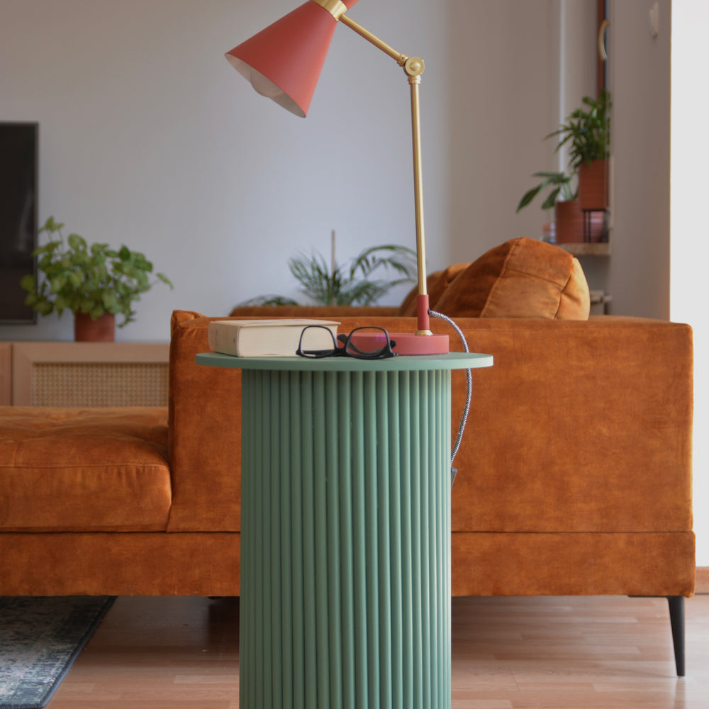 
                  
                    round and fluted bedside table in green
                  
                